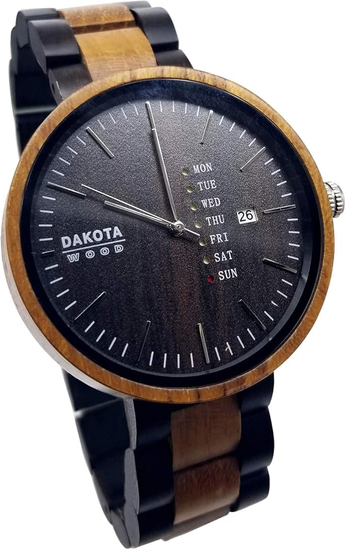 dakota 正品*木材手表,可调节表带 - 垂直星期/日期机芯 - 轻便,休闲